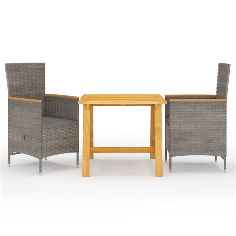 Afuera Living Contemporary 3 Piece Dining Set in Gray/Dark Gray