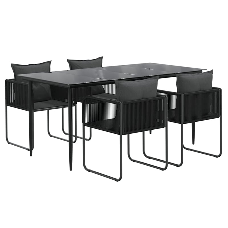 Afuera Living Contemporary Medium PE Rattan Garden Dining Set in Black