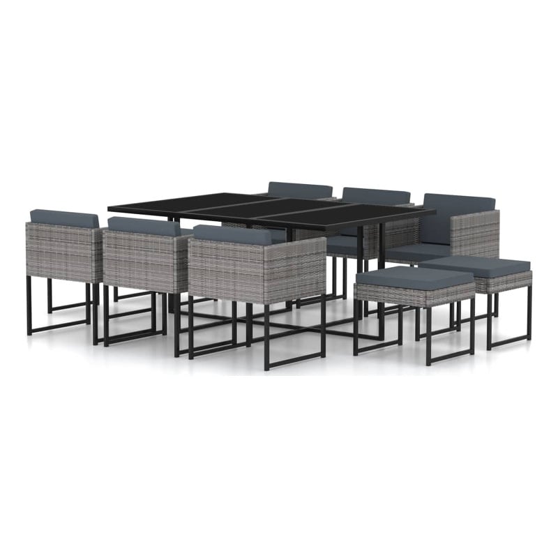 Afuera Living Poly Rattan 11 Piece Garden Dining Set in Gray
