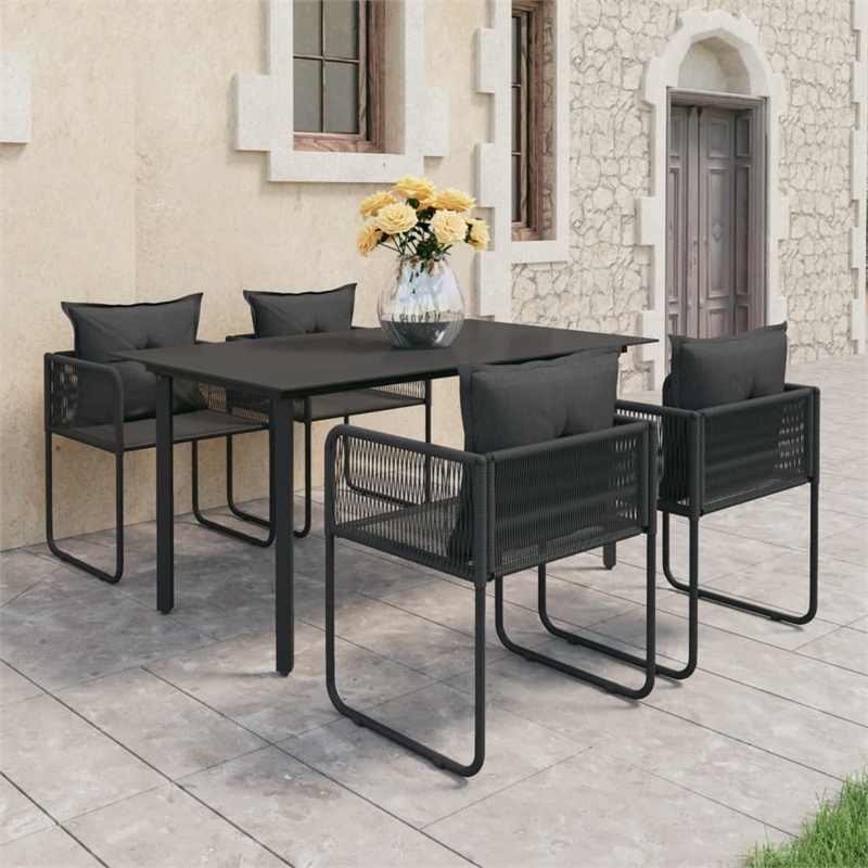 Afuera Living 5 Piece PVC Rattan Foldable Dining Set in Black