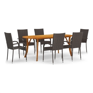 Afuera Living Solid Acacia Wood/PE Rattan Dining Set in Brown