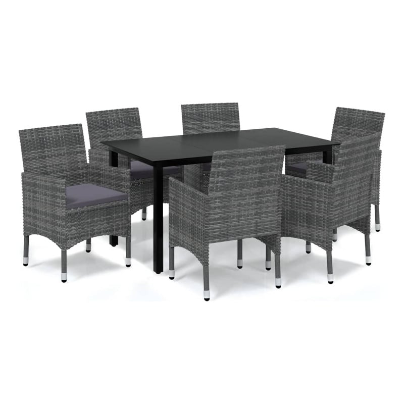 Afuera Living Contemporary Glass 7 Piece Garden Dining Set in Gray