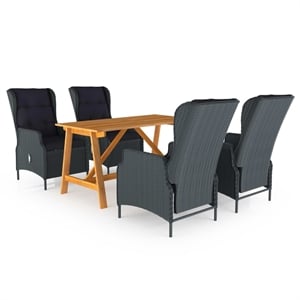 Afuera Living Contemporary Solid Acacia Wood 5 Piece Dining Set in Dark Gray