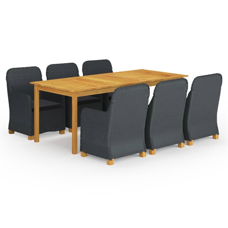 Afuera Living Contemporary Solid Acacia Wood 7 Piece Dining Set in Dark Gray