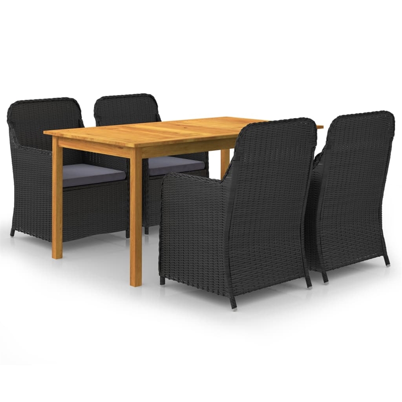 Afuera Living Contemporary Solid Wood Dining Set in Black/Dark Gray