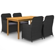 Afuera Living Contemporary Solid Wood Dining Set in Black/Dark Gray