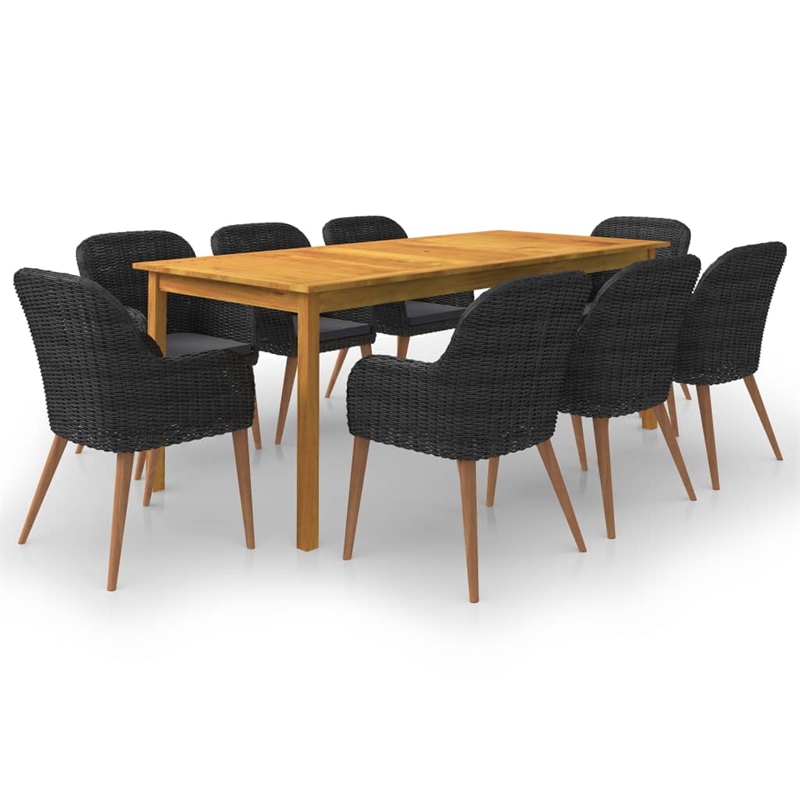 Afuera Living Contemporary Solid Wood Dining Set in Black/Dark Gray
