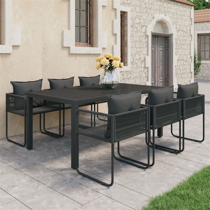 Afuera Living Contemporary Synthetic PVC Dining Set in Black/Dark Gray