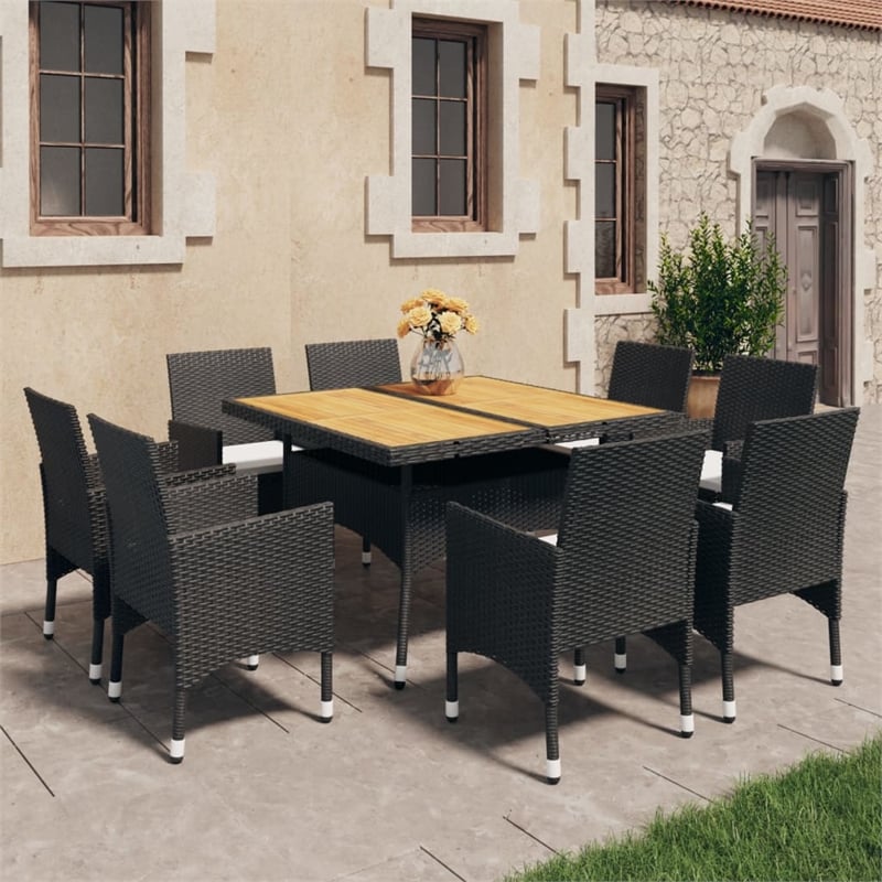 Afuera Living Contemporary Synthetic Poly Rattan Dining Set in Black and Cream