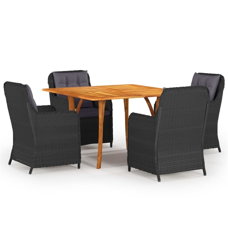 Afuera Living Contemporary Solid Acacia Wood Dining Set in Black/Dark Gray