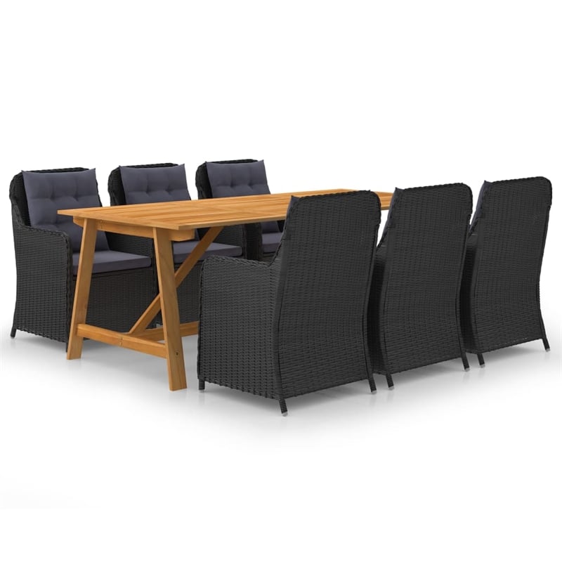 Afuera Living Contemporary Solid Acacia Wood Dining Set in Black/Dark Gray