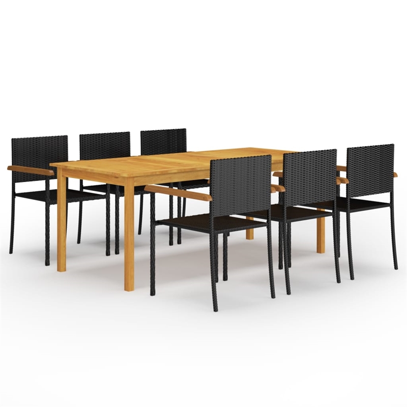 Afuera Living Contemporary Solid Wood Dining Set in Brown and Black