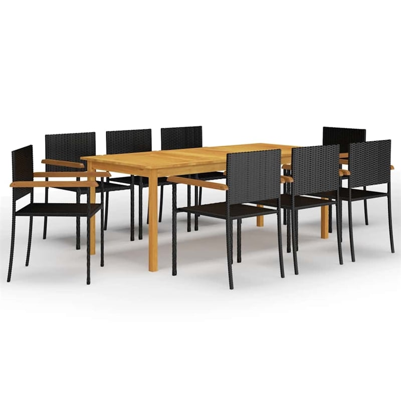Afuera Living Contemporary Solid Wood Dining Set in Brown and Black