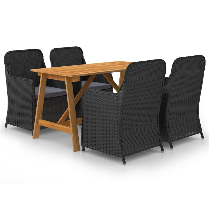 Afuera Living Contemporary Solid Wood Dining Set in Black/Dark Gray