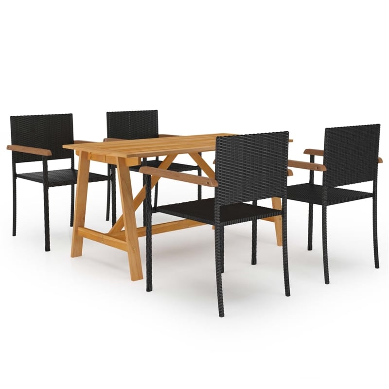 Afuera Living Contemporary Solid Wood Dining Set in Black and Brown