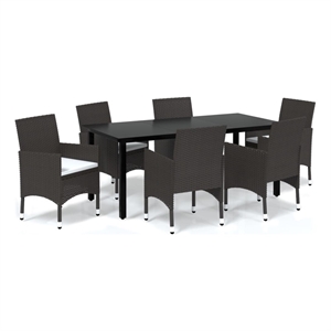 Afuera Living Contemporary Synthetic Poly Rattan PE Rattan Dining Set in Brown