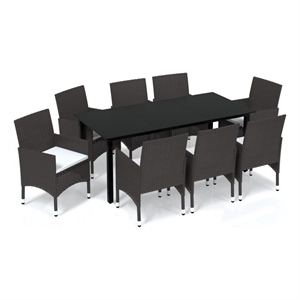Afuera Living Contemporary Synthetic Poly Rattan PE Rattan Dining Set in Brown
