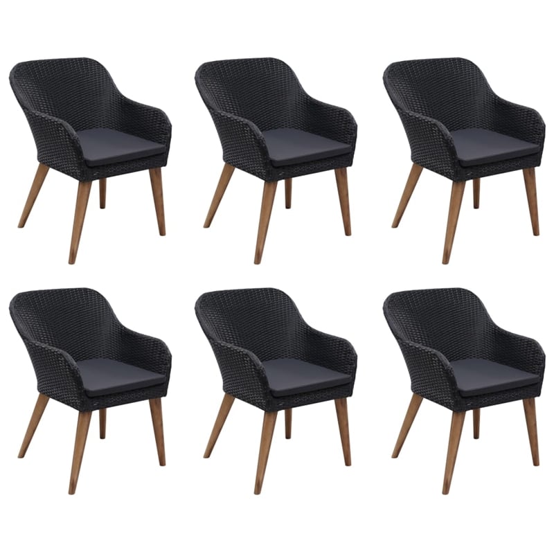 Afuera Living Contemporary 7 Piece Patio Dining Set Poly Rattan in Black