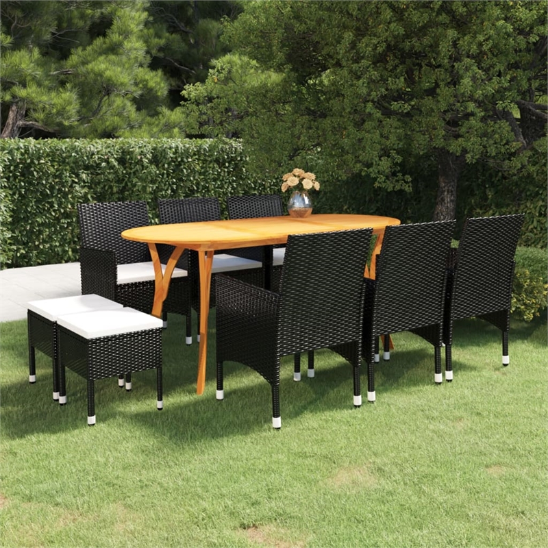 Afuera Living Contemporary Solid Acacia Wood 9 Piece Dining Set in Black