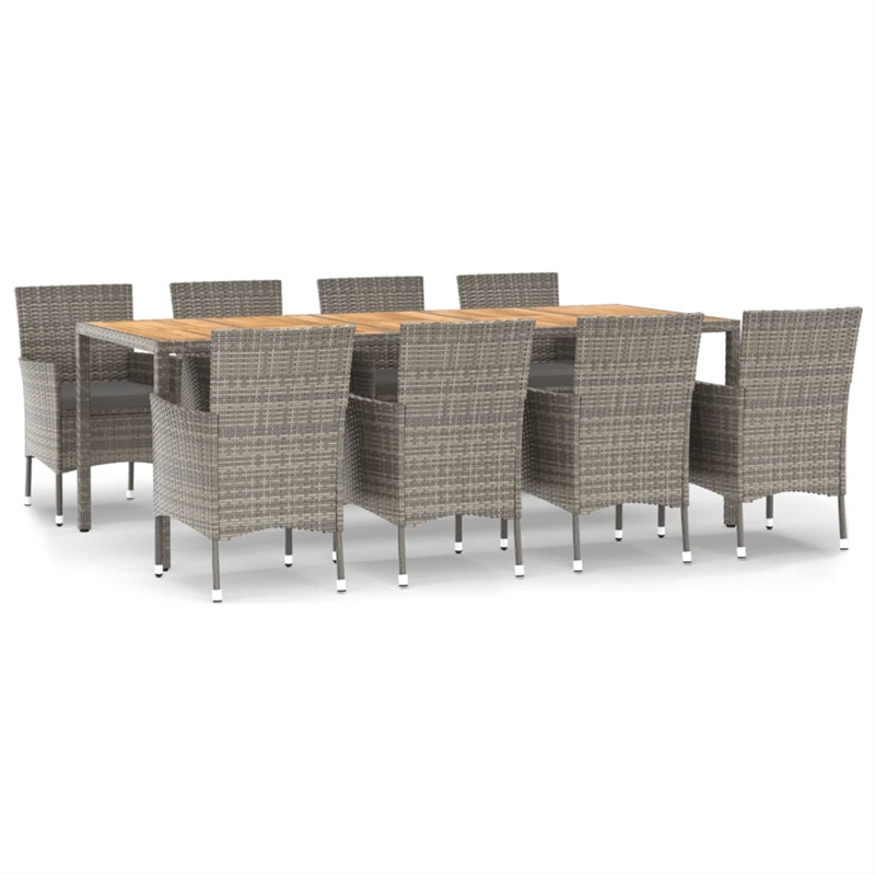 Afuera Living Contemporary Poly Rattan 9 Piece Garden Dining Set in Gray