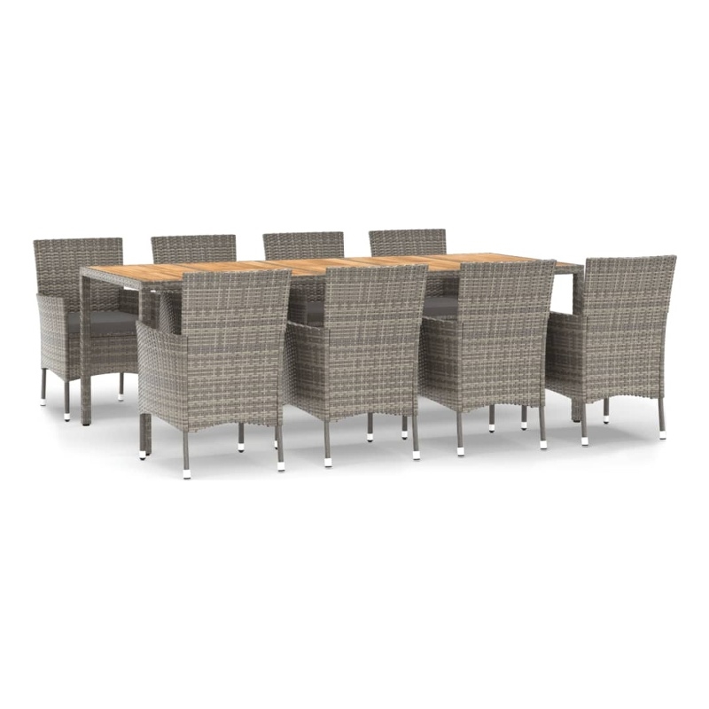 Afuera Living Contemporary Poly Rattan 9 Piece Garden Dining Set in Gray