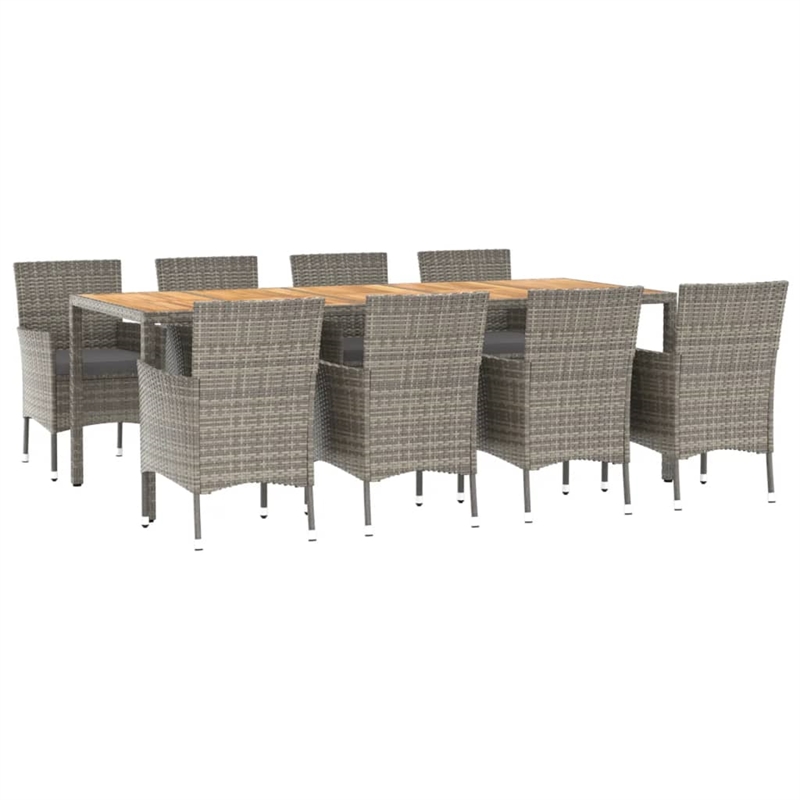 Afuera Living Contemporary Poly Rattan 9 Piece Garden Dining Set in Gray