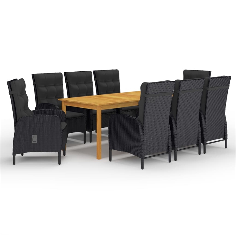 Afuera Living Contemporary Solid Wood Dining Set in Black/Natural