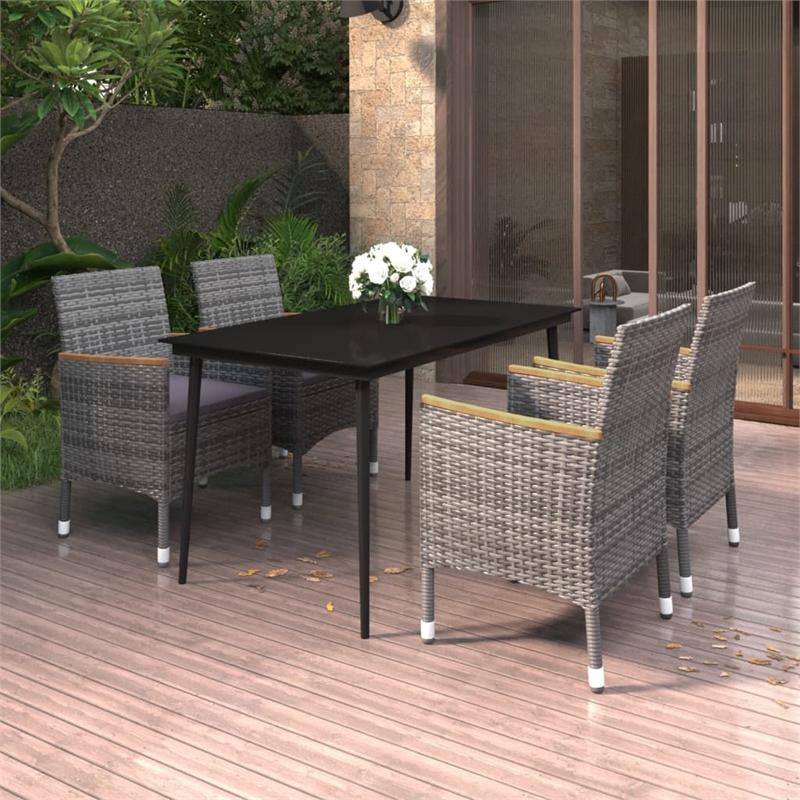Afuera Living Contemporary Garden Dining Set in Gray/Dark Gray/Black