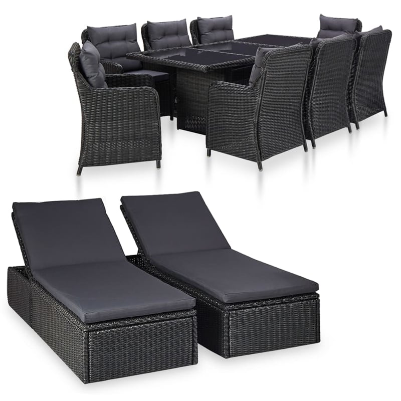 Afuera Living Contemporary Outdoor Dining Set in Black and Dark Gray