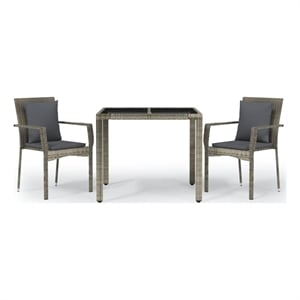 Afuera Living Rattan/Powder-Coated Steel/Glass Garden Dining Set in Gray