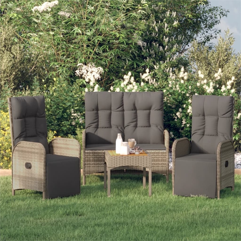 Afuera Living Rattan/Powder-Coated Steel/Glass Garden Dining Set in Gray