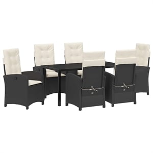 Afuera Living 7 Piece Poly Rattan Garden Dining Set with Cushions in Black