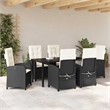 Afuera Living 7 Piece Poly Rattan Garden Dining Set with Cushions in Black