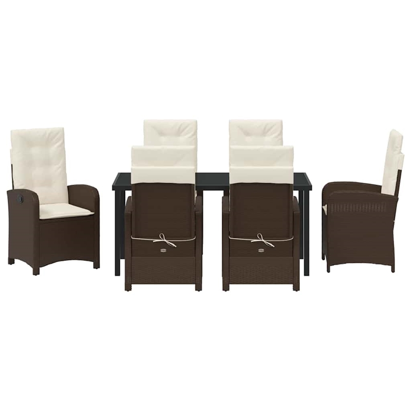 Afuera Living 7 Piece Poly Rattan Garden Dining Set with Cushions in Brown