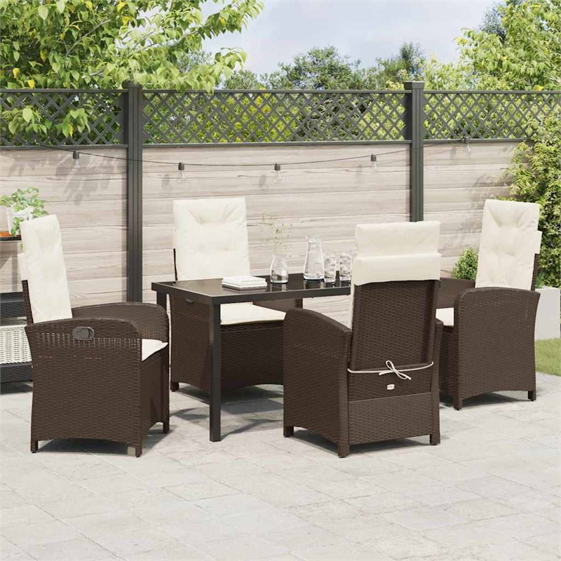 Afuera Living 5 Piece Poly Rattan Garden Dining Set with Cushions in Brown