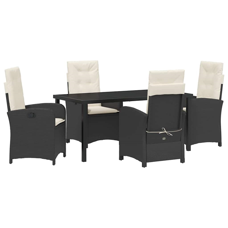 Afuera Living 5 Piece Poly Rattan Garden Dining Set with Cushions in Black