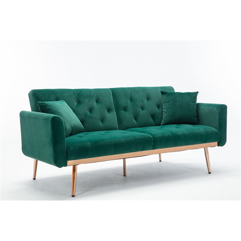 Afuera Living Velvet Convertible Sleeper Sofa with 600 lbs Capacity in Green