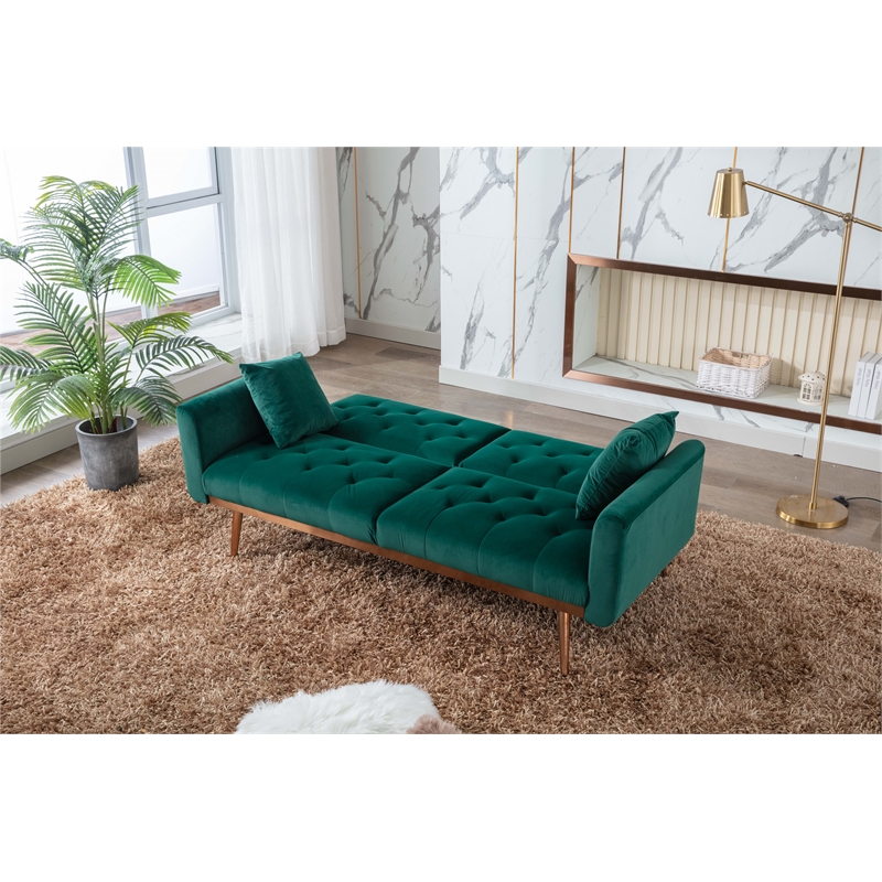 Afuera Living Velvet Convertible Sleeper Sofa with 600 lbs Capacity in Green