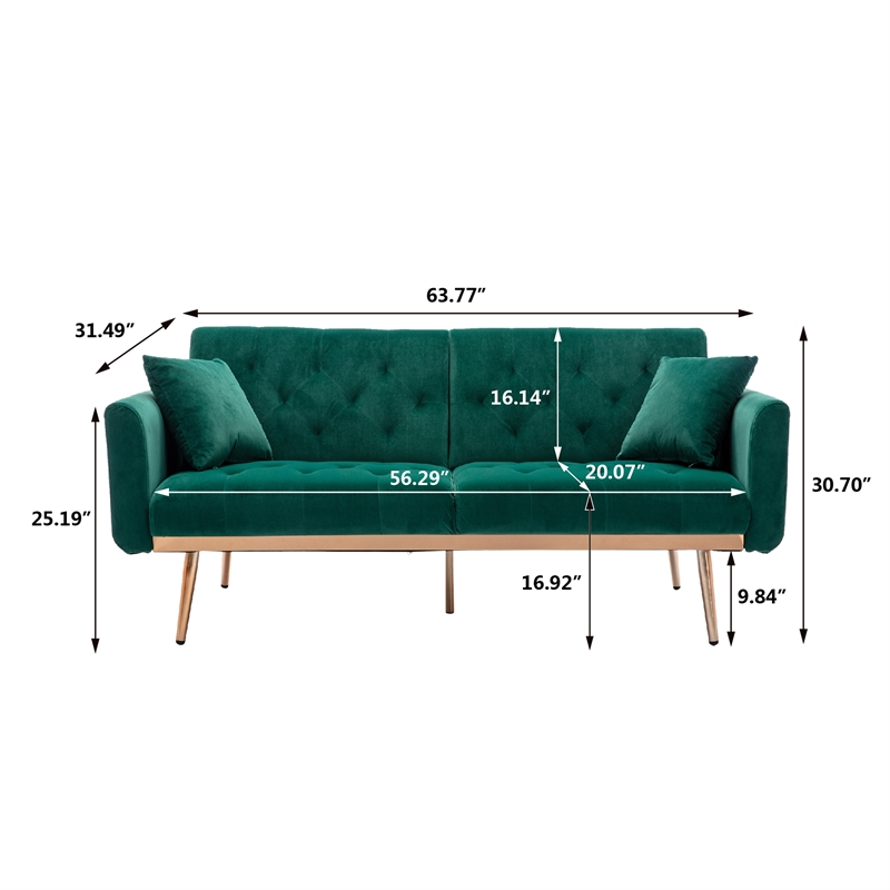 Afuera Living Velvet Convertible Sleeper Sofa with 600 lbs Capacity in Green