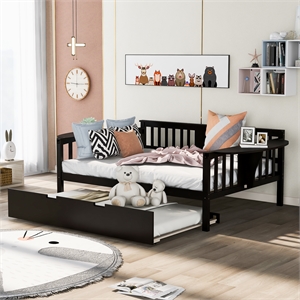 Afuera Living Full Size Daybed with Twin Trundle & Wood Slat in Espresso