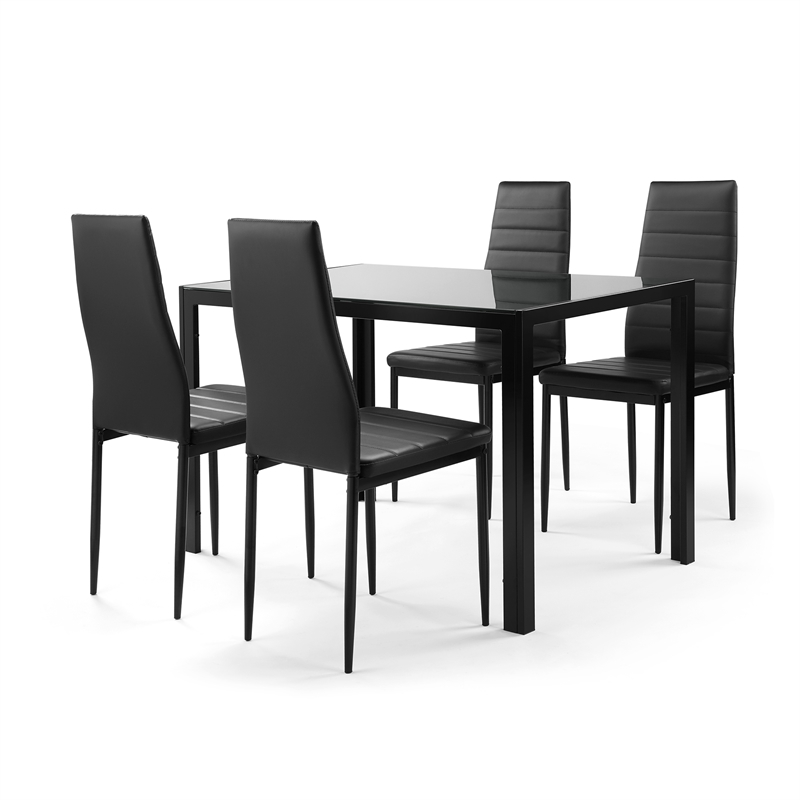 Afuera Living 5-Piece Tempered Glass Dining Table Set with Faux Leather Chairs