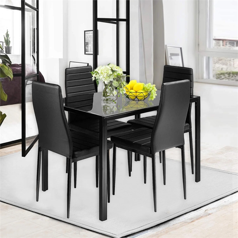 Afuera Living 5-Piece Tempered Glass Dining Table Set with Faux Leather Chairs