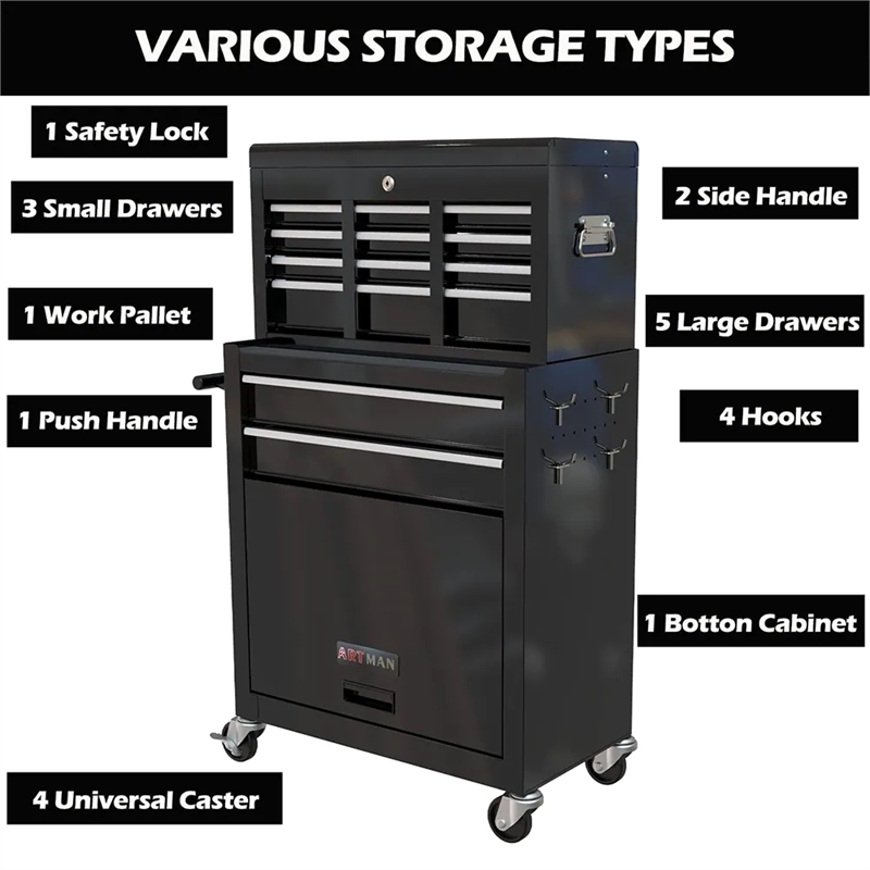 Afuera Living High Capacity 8-Drawer Tool Chest on Wheels in Black