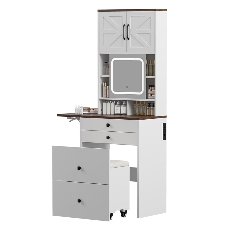 Afuera Living Farmhouse Vanity Set with Sliding Mirror & Storage Stool in White