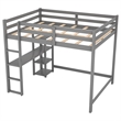 Afuera Living Full Size Wood Loft Bed with Built-In Desk & Shelves in Gray