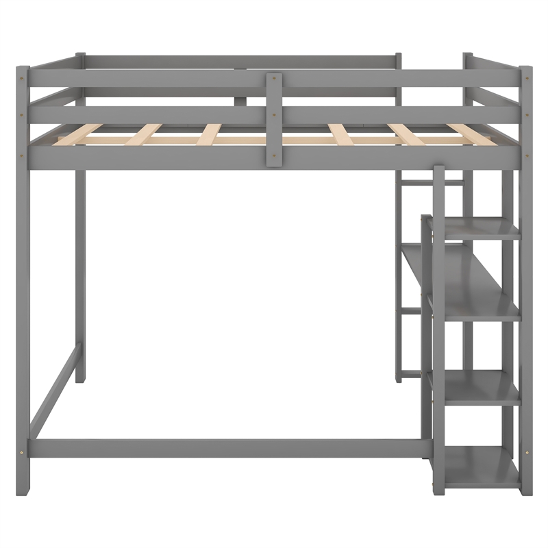 Afuera Living Full Size Wood Loft Bed with Built-In Desk & Shelves in Gray