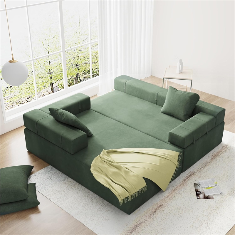Afuera Living 2-Pc Green Chenille Floor Compressed Sofa - No Assembly Required