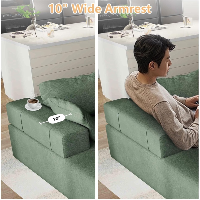 Afuera Living 2-Pc Green Chenille Floor Compressed Sofa - No Assembly Required