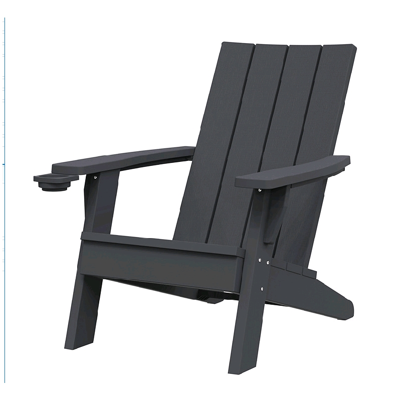 Afuera Living 35.24-Inch Black Resin Folding Adirondack Chair with Cup Holder