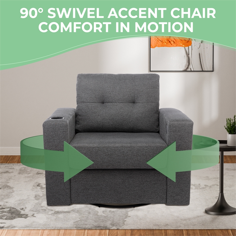 Afuera Living Gray Velvet Swivel Sofa Chair with USB Charging Port